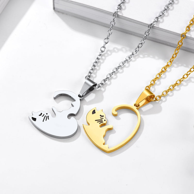 Custom Cat Heart Matching Puzzle Necklaces for Couples Bff Pet Lover