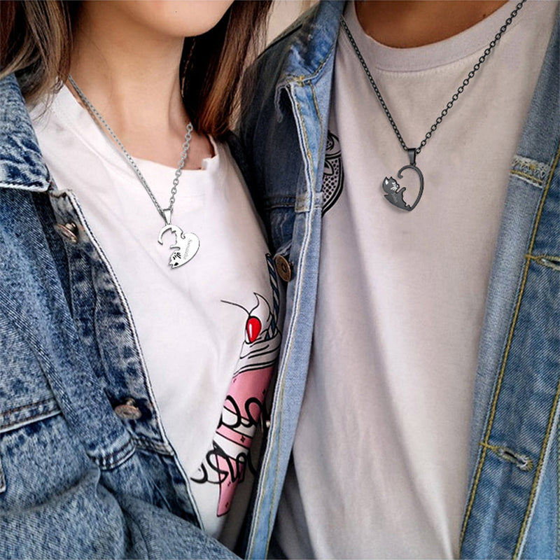 Custom Cat Heart Matching Puzzle Necklaces for Couples Bff Pet Lover