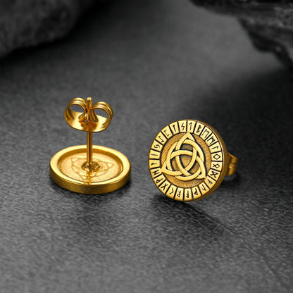 Viking Celtic Knot With Rune Stud Earrings for