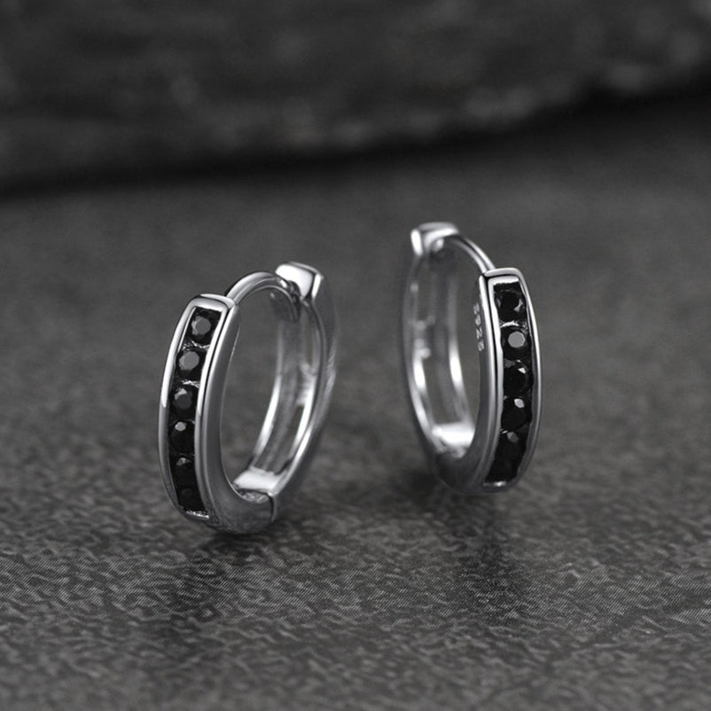 Sterling Silver Black Onyx Huggie Hoop Earrings for