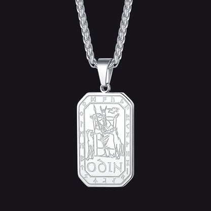 Viking Rune Odin Dog Tag Pendant Necklace for