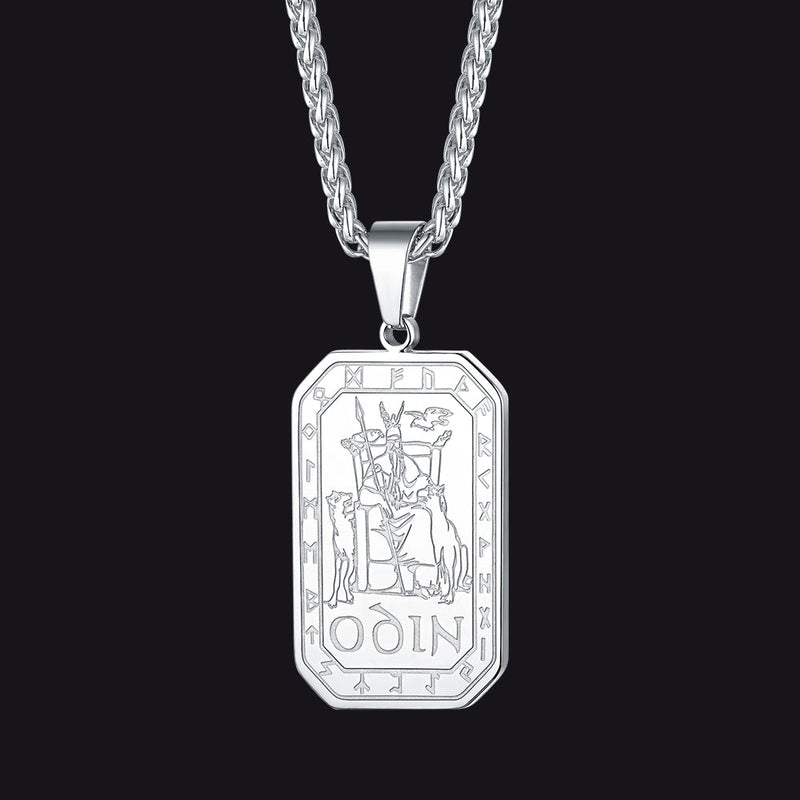 Viking Rune Odin Dog Tag Pendant Necklace for