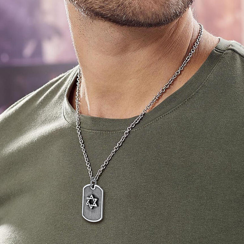 Engraved Jewish Star of David Dog Tag Necklace for