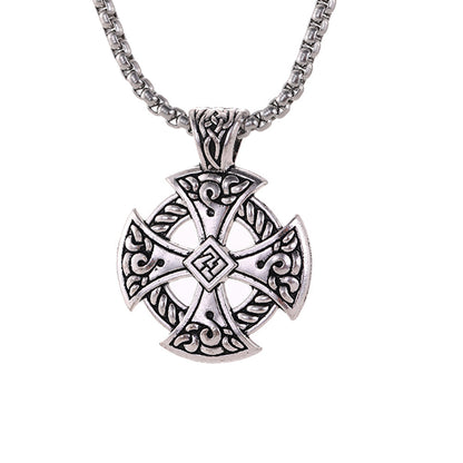 Celtic Cross Shield Pendant Necklace / Viking Style Jewelry / Leather Knot Necklace