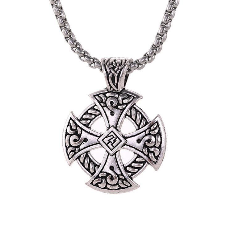 Celtic Cross Shield Pendant Necklace / Viking Style Jewelry / Leather Knot Necklace