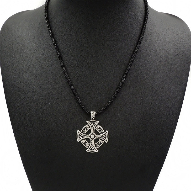 Celtic Solar Cross Pendant Necklace / Zinc Pewter Amulet / and Jewelry