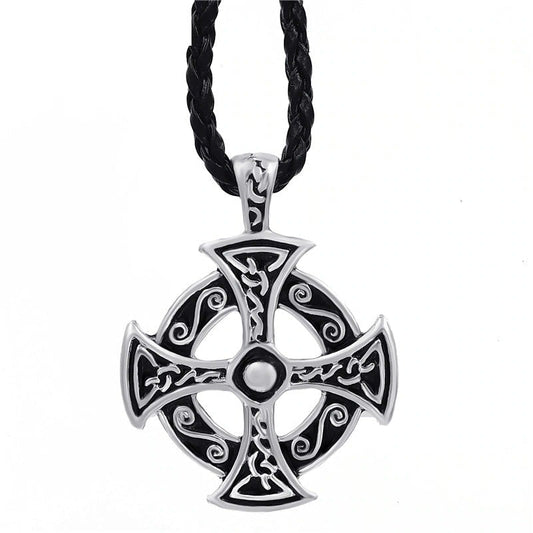 Celtic Solar Cross Pendant Necklace / Zinc Pewter Amulet / and Jewelry