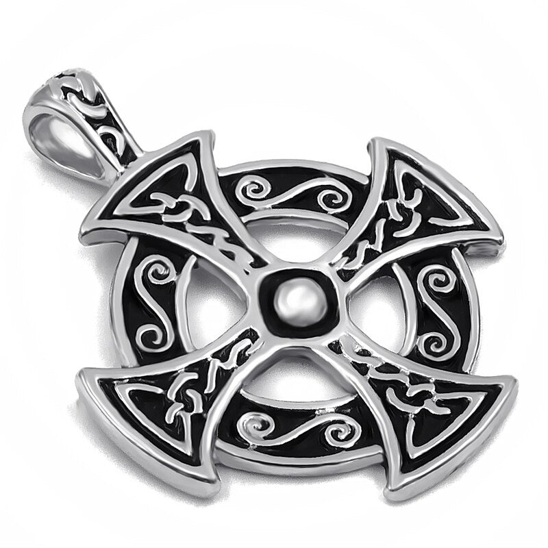 Celtic Solar Cross Pendant Necklace / Zinc Pewter Amulet / and Jewelry