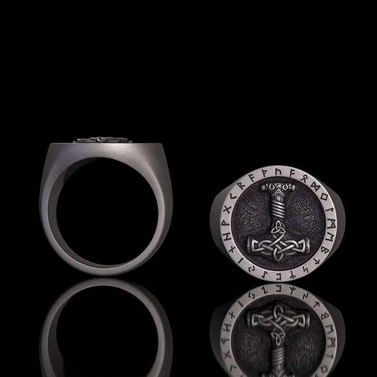 Celtic Knot Thor's Hammer Rune Sterling Silver Ring