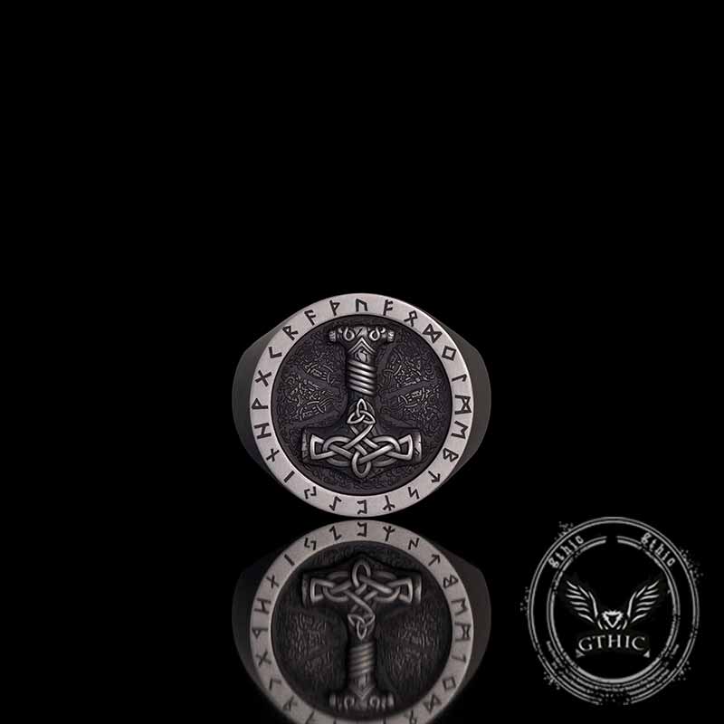 Celtic Knot Thor's Hammer Rune Sterling Silver Ring