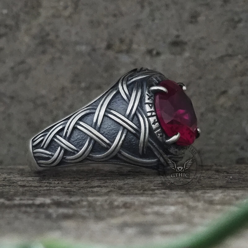 Celtic Knot Viking Rune Zircon Sterling Silver Ring