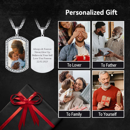 Customized Picture Dog Tag Necklace With Cubic Zirconia Memorial Gift for