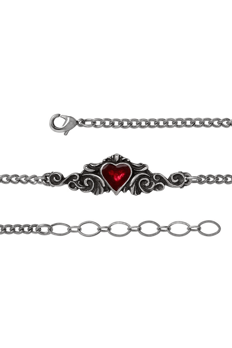Goth Red Heart Bracelet in Antique Pewter Design