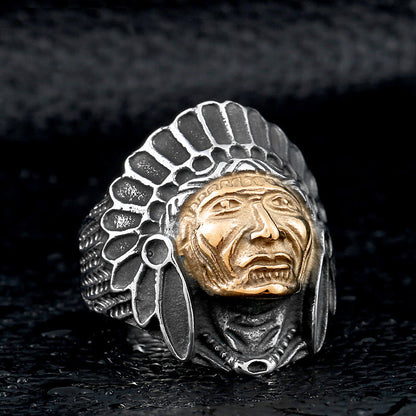 Chief Indian Titanium Steel Ring / Indian Skull Personality Jewelry