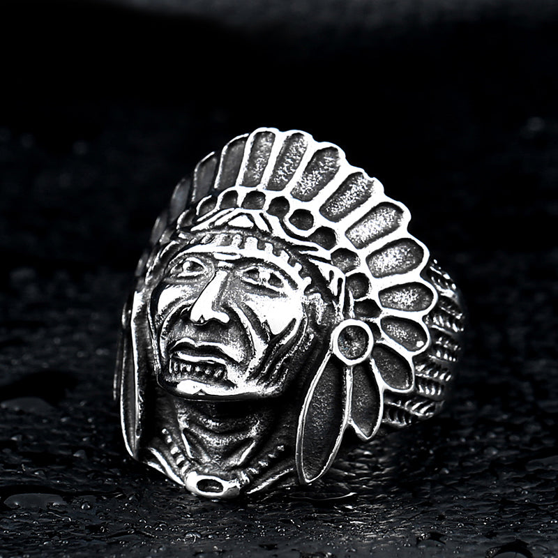 Chief Indian Titanium Steel Ring / Indian Skull Personality Jewelry