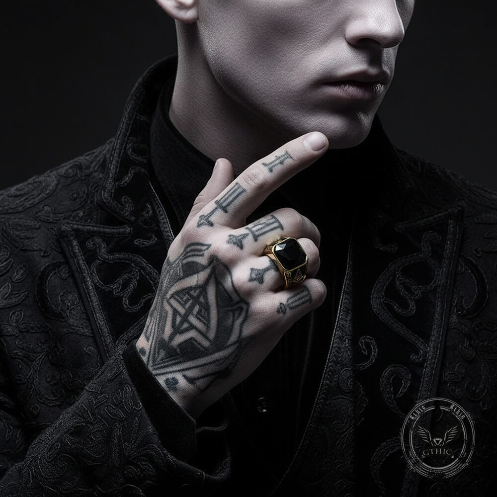 Classic Masonic Black Gem Stainless Steel Ring