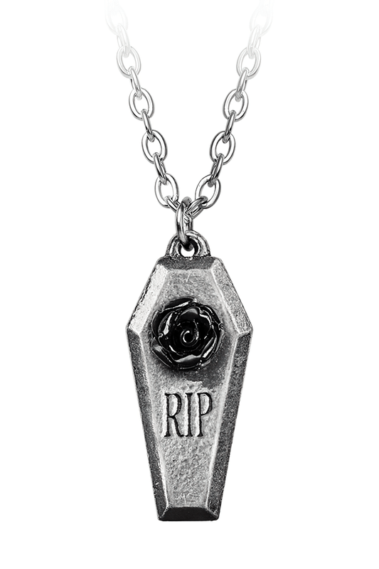 Coffin Pendant With Black Rose and Rip Detail