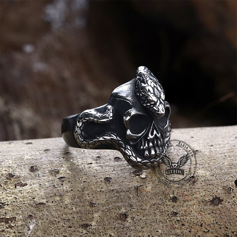 Coiled Snake Skull Stainless Steel Ring