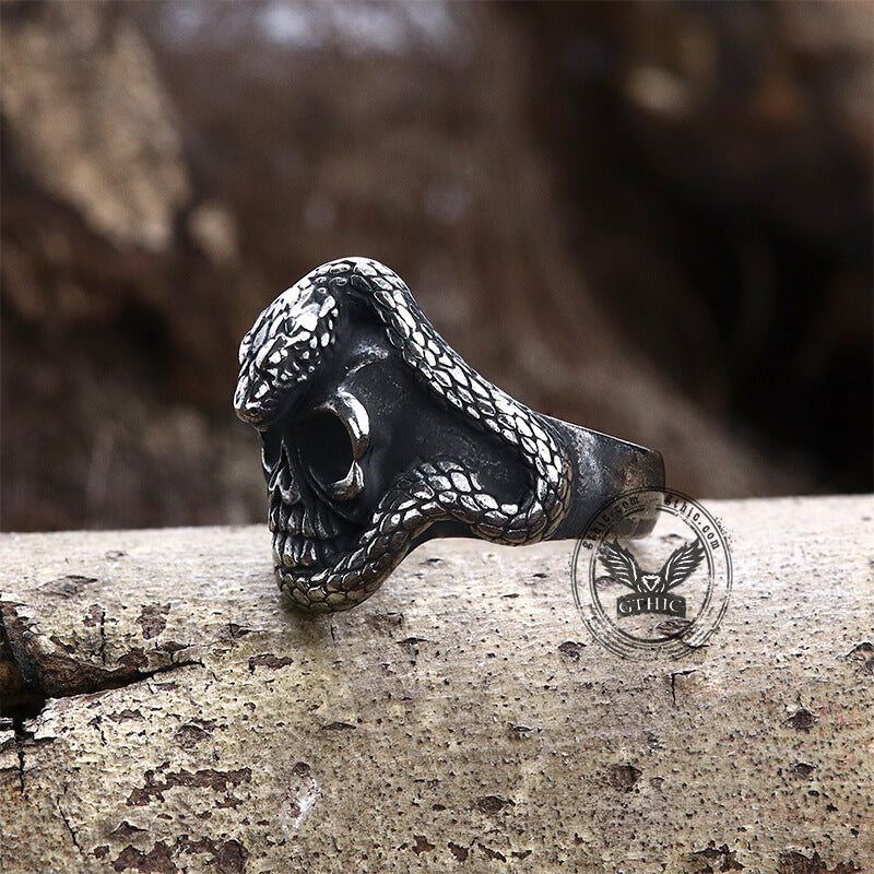 Coiled Snake Skull Stainless Steel Ring