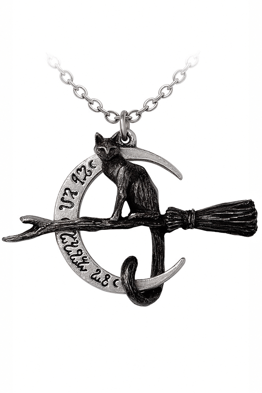 Covenorum Cat Pendant With Crescent Moon and Broomstick