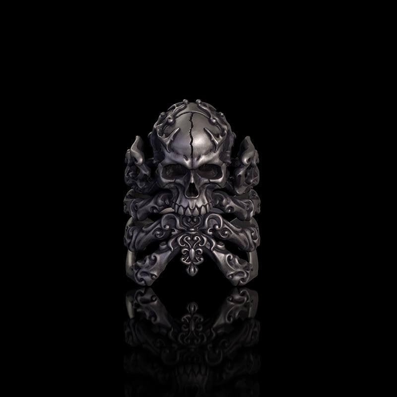 Cracked Skull Eight Tentacles Sterling Silver Gothic Ring