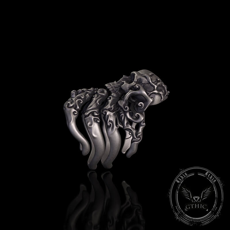 Cracked Skull Eight Tentacles Sterling Silver Gothic Ring