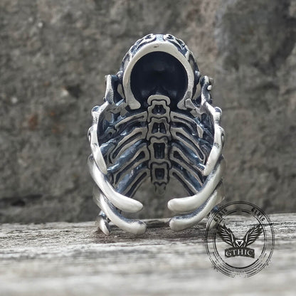 Cracked Skull Eight Tentacles Sterling Silver Gothic Ring