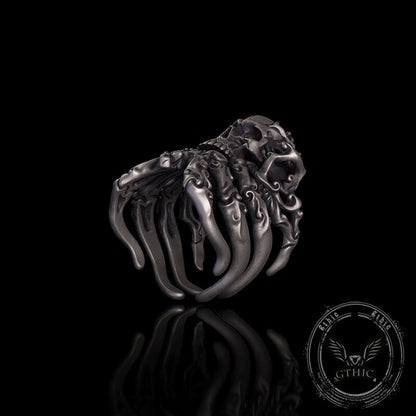 Cracked Skull Eight Tentacles Sterling Silver Gothic Ring