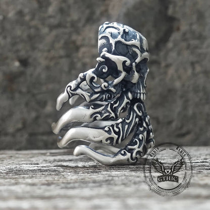 Cracked Skull Eight Tentacles Sterling Silver Gothic Ring