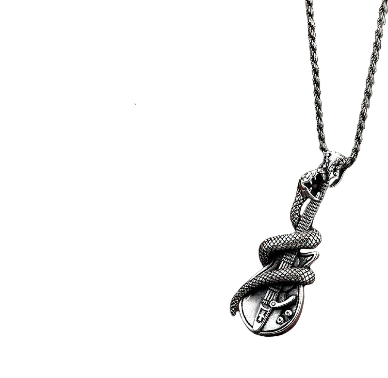 Creative Accessories of Snake on Guitar-shaped / Pure Silver Pendant / Rock Style