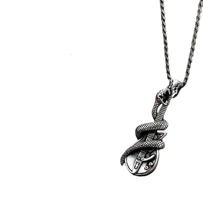 Creative Accessories of Snake on Guitar-shaped / Pure Silver Pendant / Rock Style