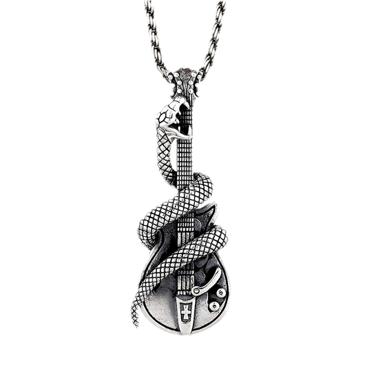 Creative Accessories of Snake on Guitar-shaped / Pure Silver Pendant / Rock Style