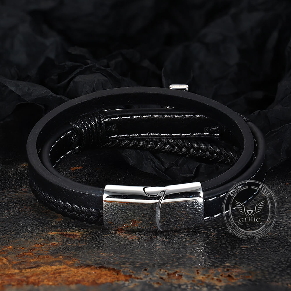 Creative Punk Cross Multi-layer Braided Leather Bracelet