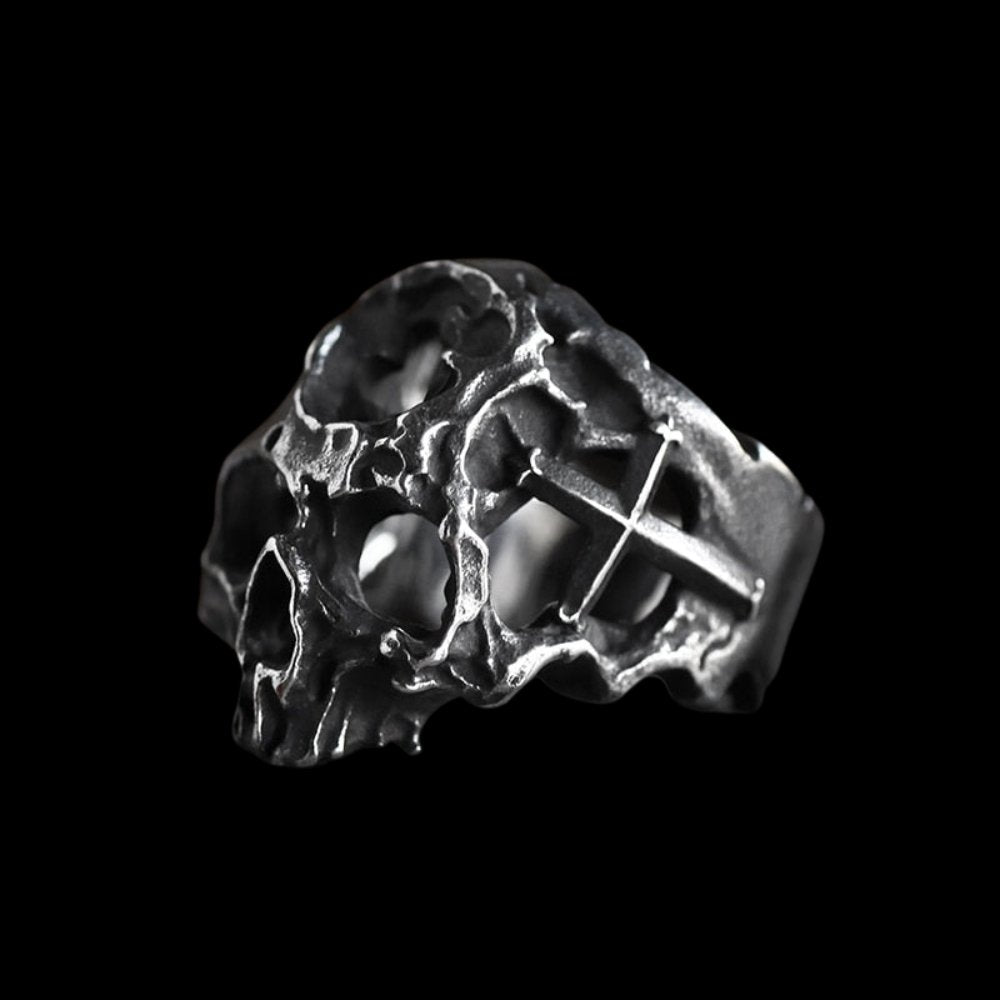 Cross Hollow Head Skull Ring