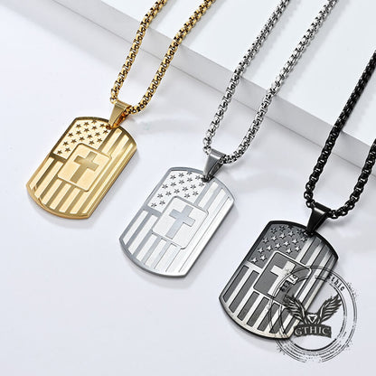 Cross American Flag Stainless Steel Military Brand Pendant
