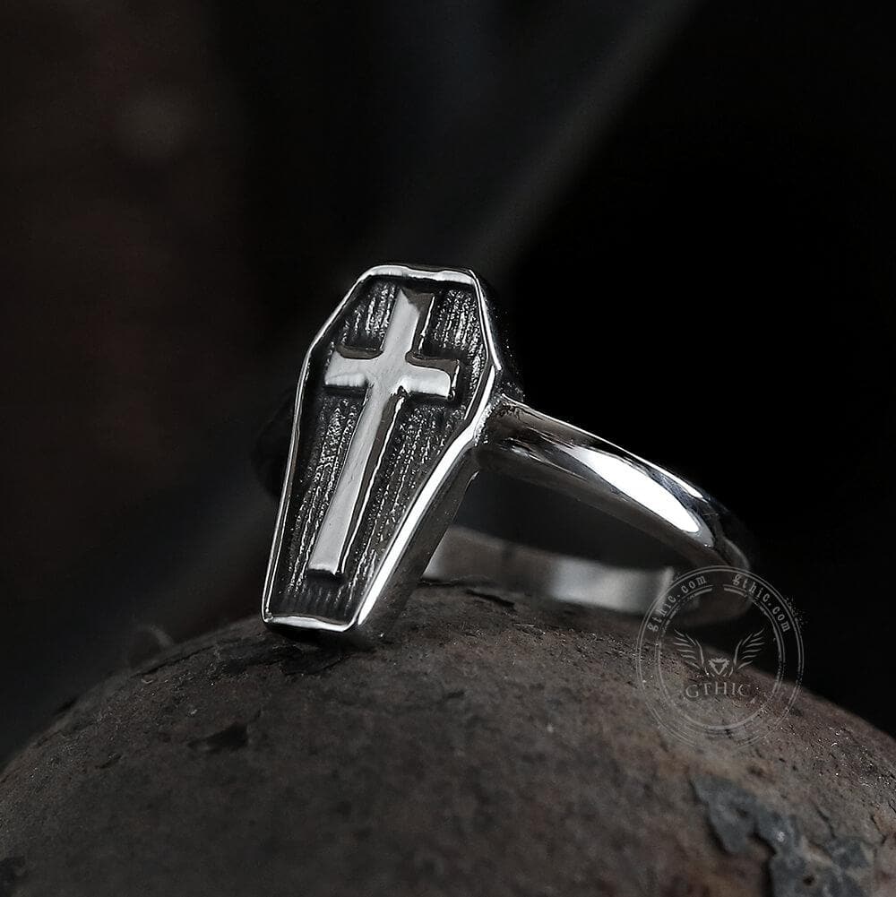 Cross and Coffin Stainless Steel Ring
