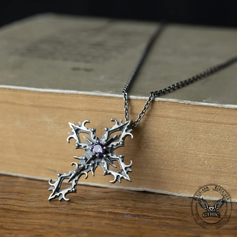 Cross Purple Zircon Sterling Silver Gothic Pendant