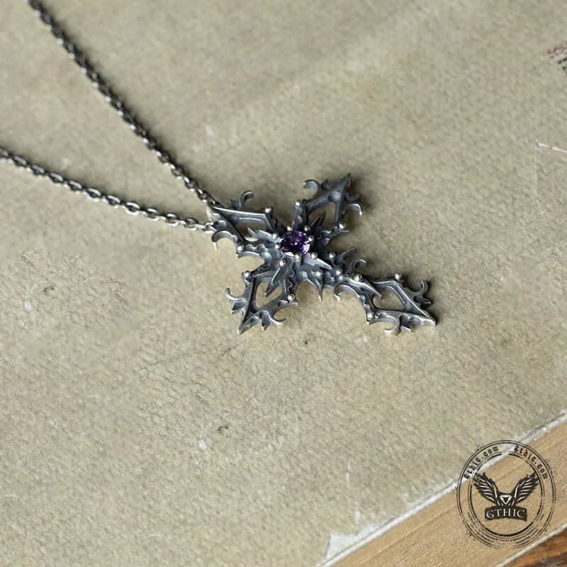 Cross Purple Zircon Sterling Silver Gothic Pendant