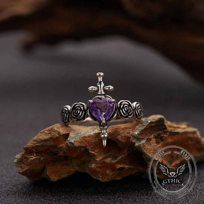 Cross Rose Heart Shape Crystal Sterling Silver Ring