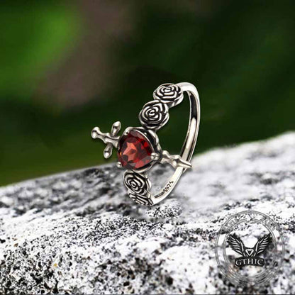 Cross Rose Heart Shape Crystal Sterling Silver Ring