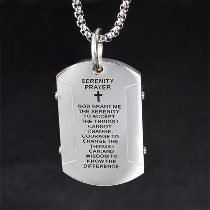 Cross Serenity Prayer Stainless Steel Military Tag Pendant