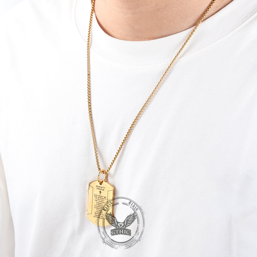 Cross Serenity Prayer Stainless Steel Military Tag Pendant