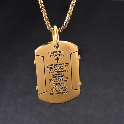 Cross Serenity Prayer Stainless Steel Military Tag Pendant