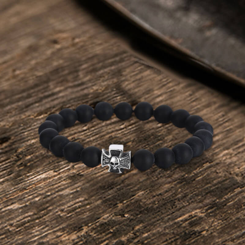 Cross Skull Stainless Steel Bead Bracelet