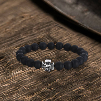 Cross Skull Stainless Steel Bead Bracelet