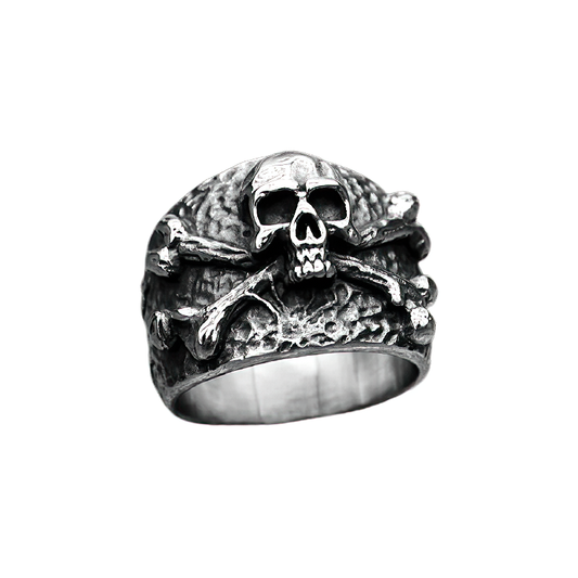 Crossbones Silver Color Pirate Ring / Stainless Steel Skull Jewellery