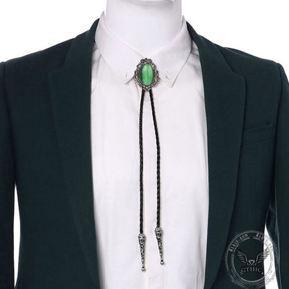 Crown Gemstone Braided Leather Bolo Tie