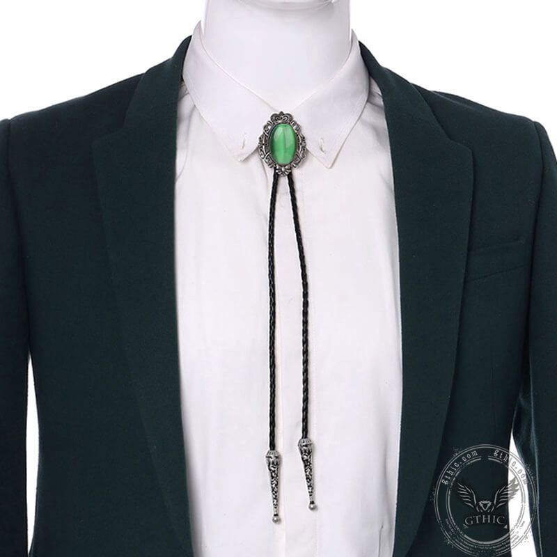 Crown Gemstone Braided Leather Bolo Tie