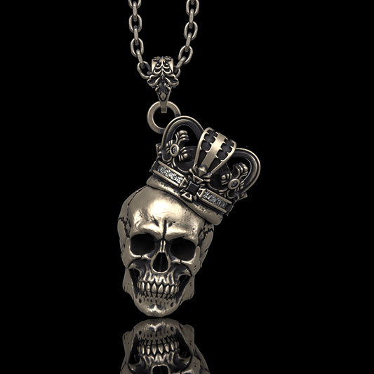 Crown Skull Sterling Silver Pendant