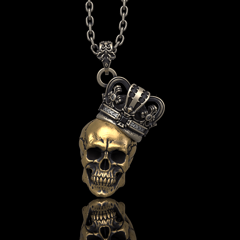 Crown Skull Sterling Silver Pendant